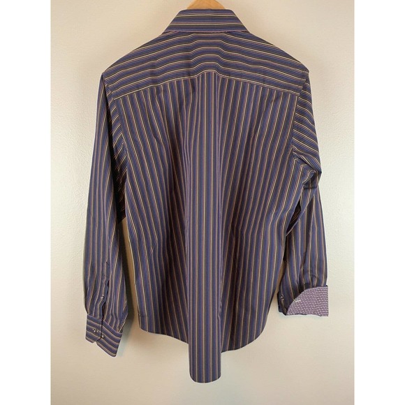Bugatchi UOMO Mens Medium Purple Multicolored Striped Long Sleeve Button Shirt - Picture 4 of 4